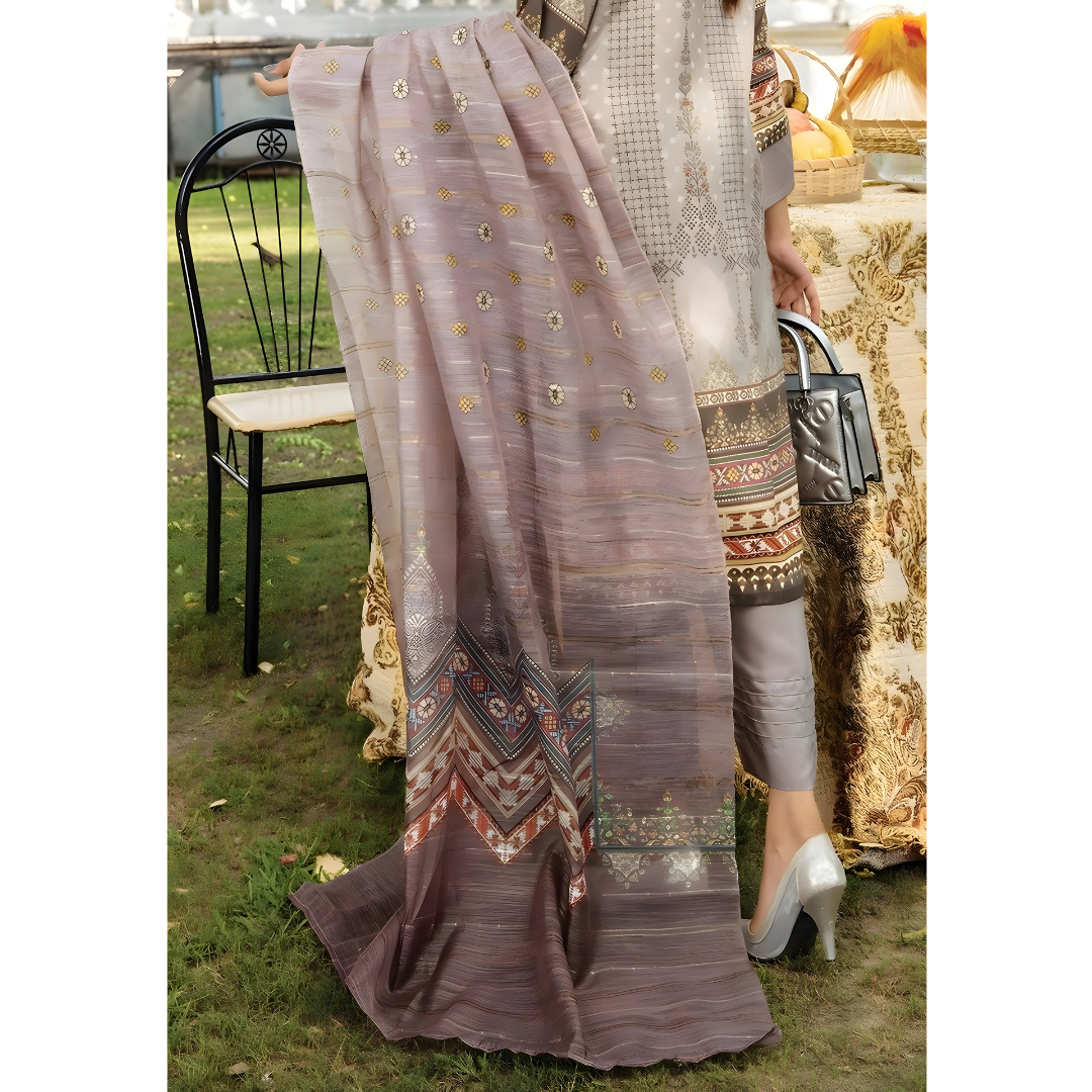 Taupe Digital Viscose Embroidered Unstitched 3-Piece Suit