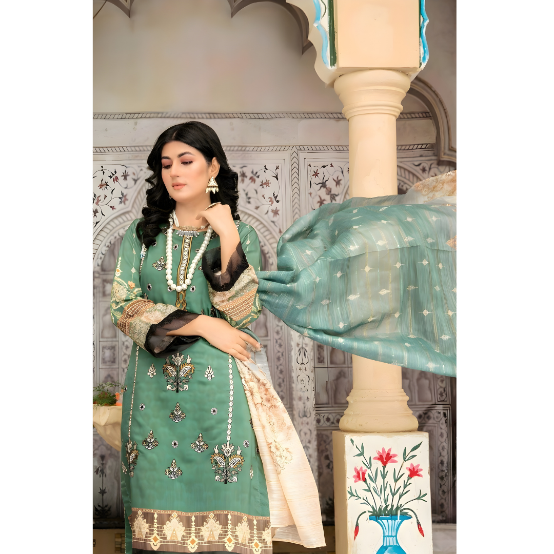 Dziris Emerald Digital Cotray Embroidered Unstitched 3-Piece Suit