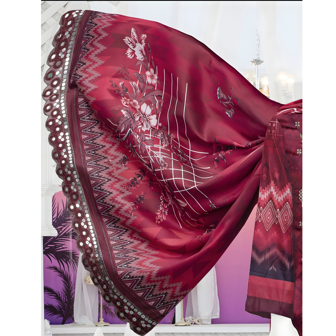 Dziris Ruby Charm Digital Kotrai Embroidered Unstitched 3-Piece Suit