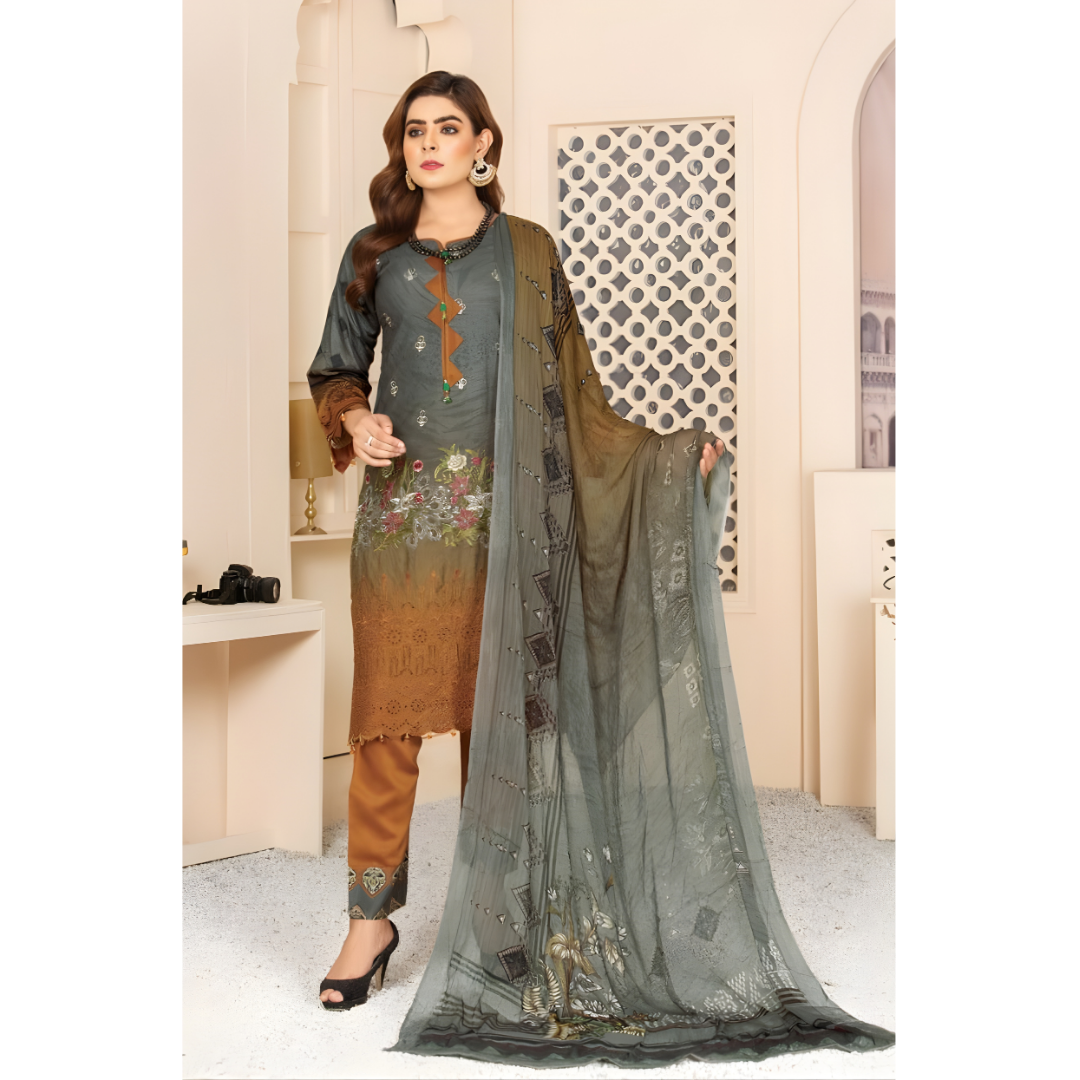 Dziris Smoky Teal Elegance Bamber Viscose 3-Piece Suit