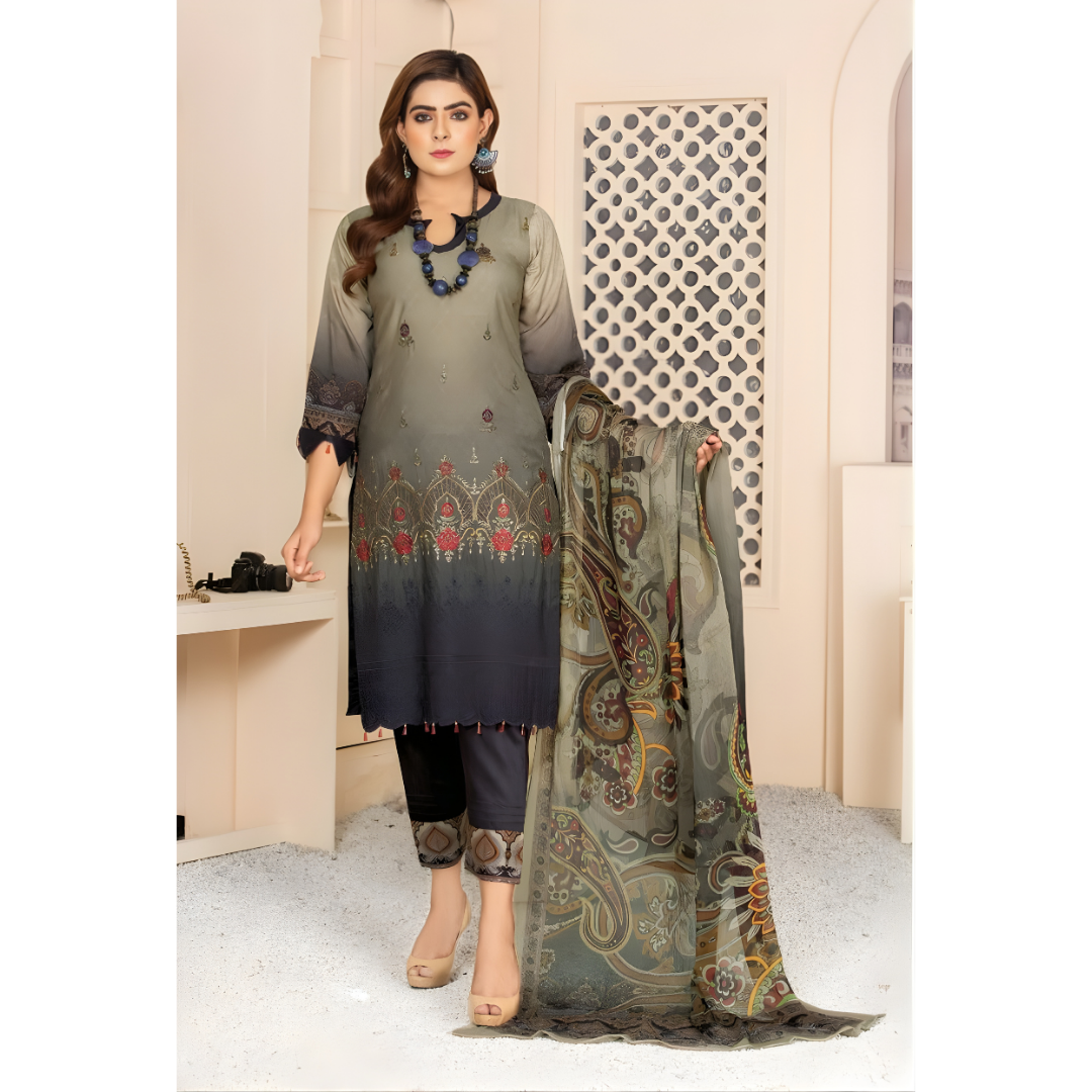 Dziris Olive Charcoal Elegance Bamber Viscose 3-Piece Suit