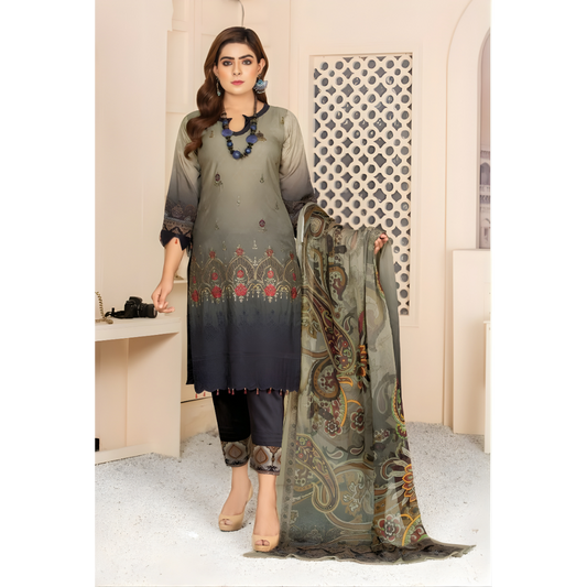 Dziris Olive Charcoal Elegance Bamber Viscose 3-Piece Suit