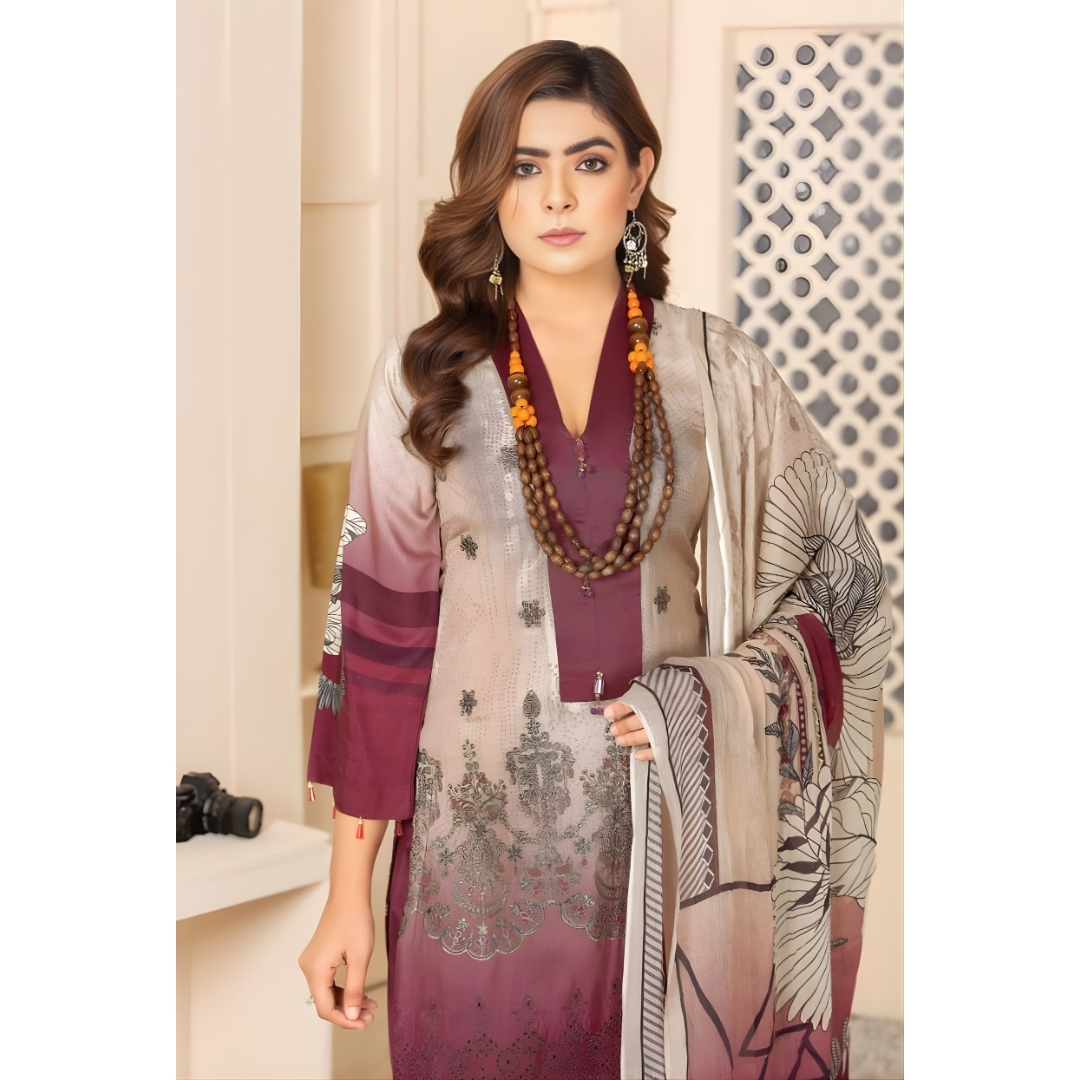 Dziris Plum Mist Bamber Viscose 3-Piece Suit