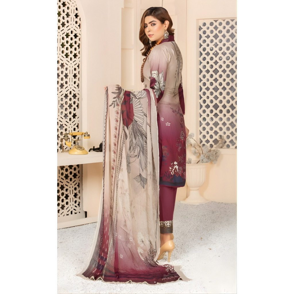 Dziris Plum Mist Bamber Viscose 3-Piece Suit