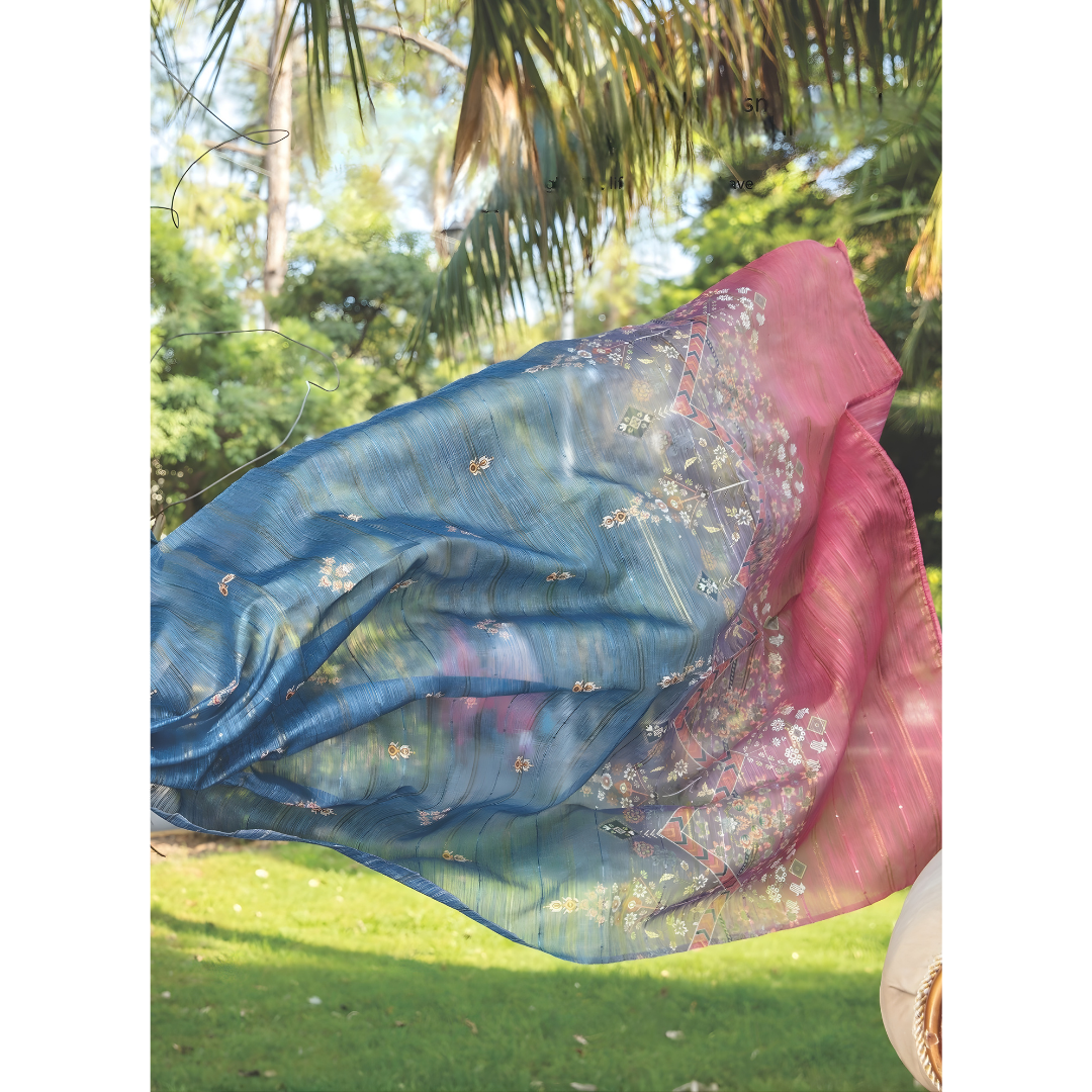 Teal Blue Digital Viscose Embroidered Unstitched 3-Piece Suit