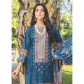 Teal Blue Digital Viscose Embroidered Unstitched 3-Piece Suit