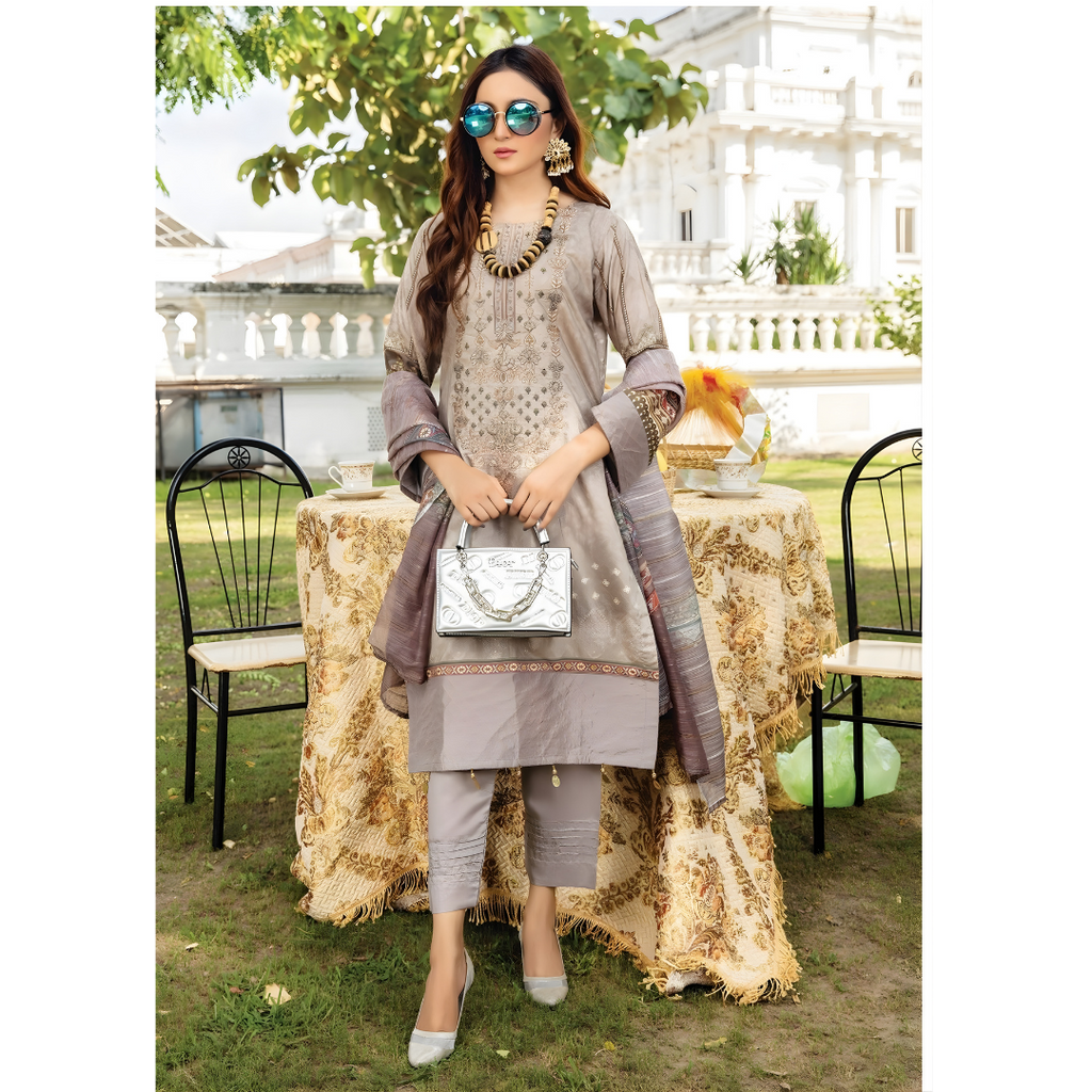 Taupe Digital Viscose Embroidered Unstitched 3-Piece Suit