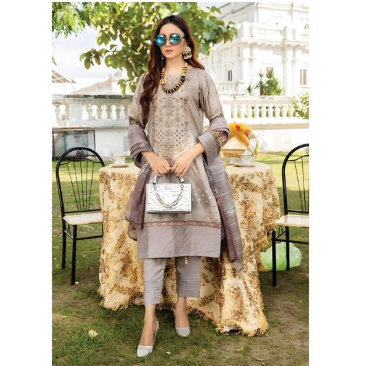 Taupe Digital Viscose Embroidered Unstitched 3-Piece Suit