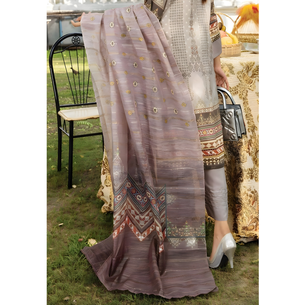 Taupe Digital Viscose Embroidered Unstitched 3-Piece Suit