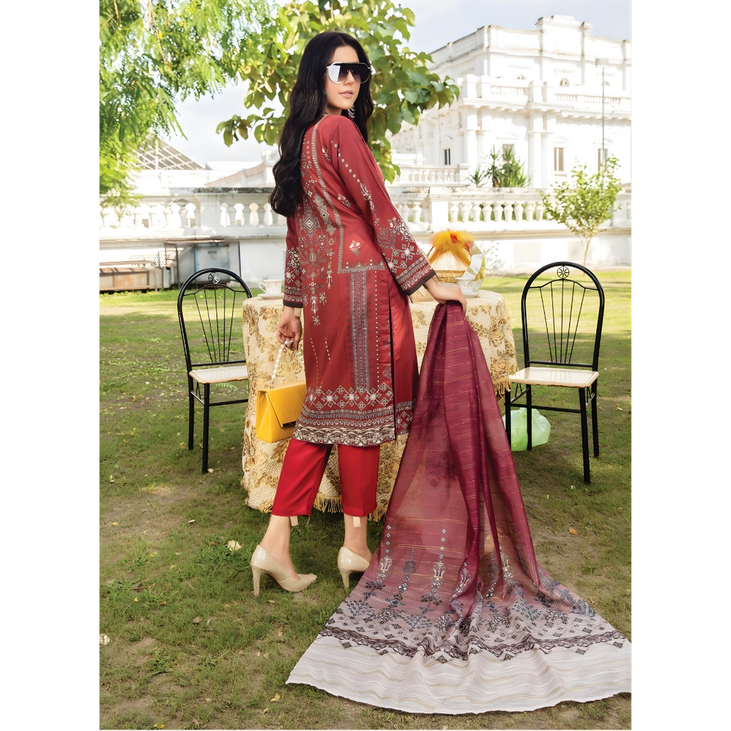 Dziris Maroon Digital Viscose Embroidered Unstitched 3-Piece Suit