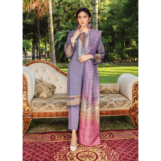 Dziris Lavender Digital Viscose Embroidered Unstitched 3-Piece Suit