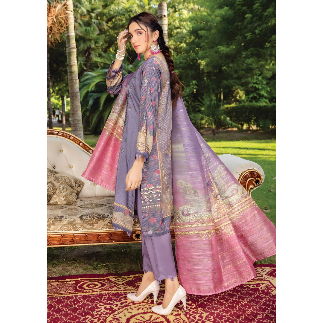 Dziris Lavender Digital Viscose Embroidered Unstitched 3-Piece Suit