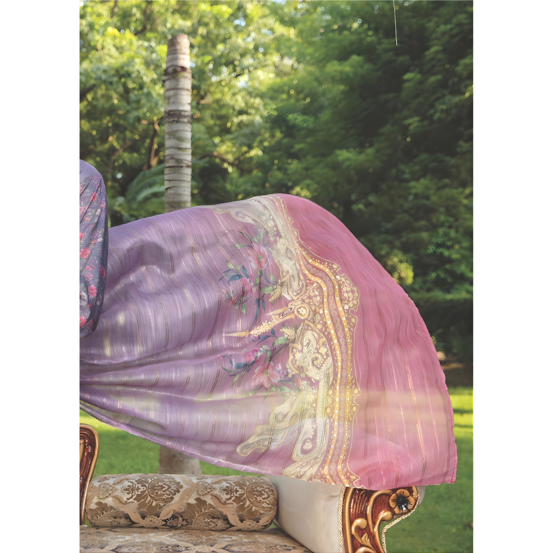 Dziris Lavender Digital Viscose Embroidered Unstitched 3-Piece Suit