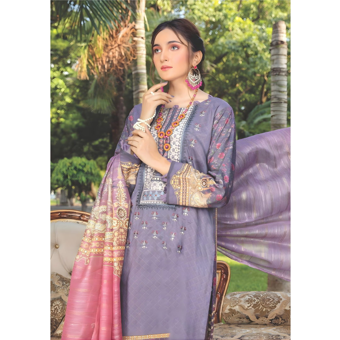 Dziris Lavender Digital Viscose Embroidered Unstitched 3-Piece Suit