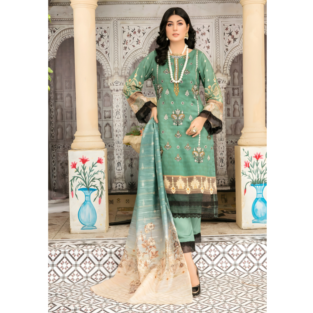 Dziris Emerald Digital Cotray Embroidered Unstitched 3-Piece Suit