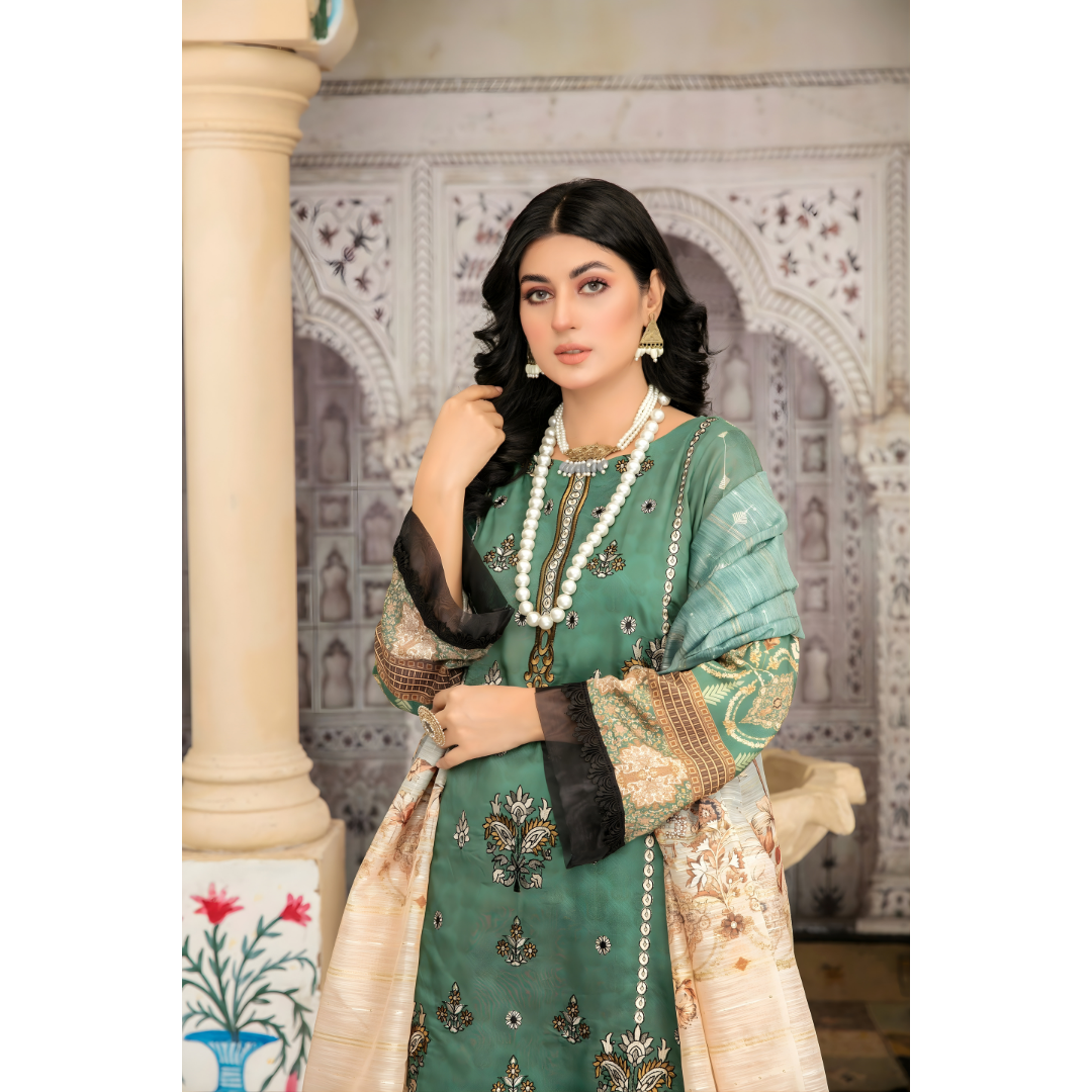 Dziris Emerald Digital Cotray Embroidered Unstitched 3-Piece Suit