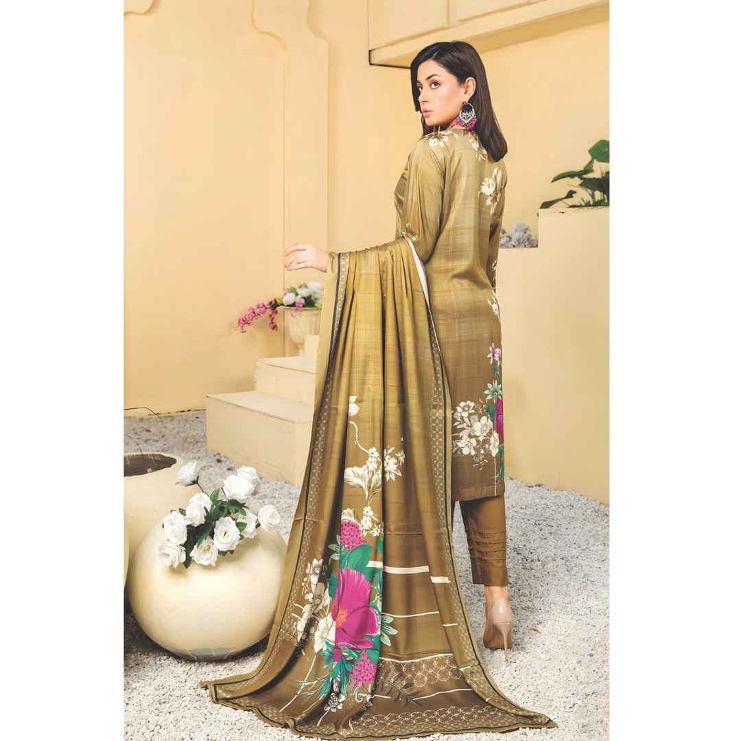 Dziris Olive Floral Digital Cotray Embroidered Unstitched 3-Piece Suit