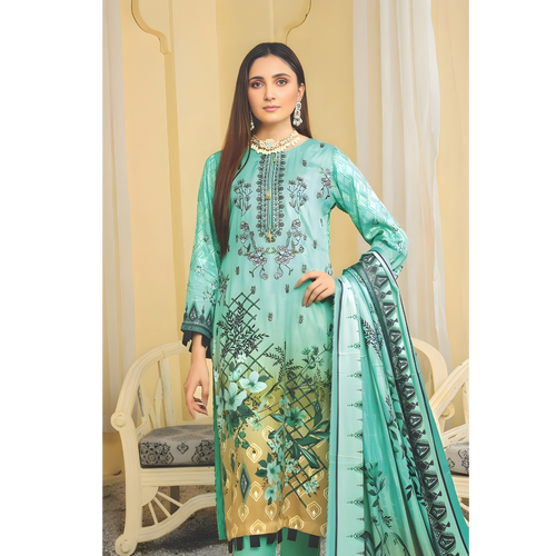Dziris Aqua Bloom Digital Cotray Embroidered Unstitched 3-Piece Suit
