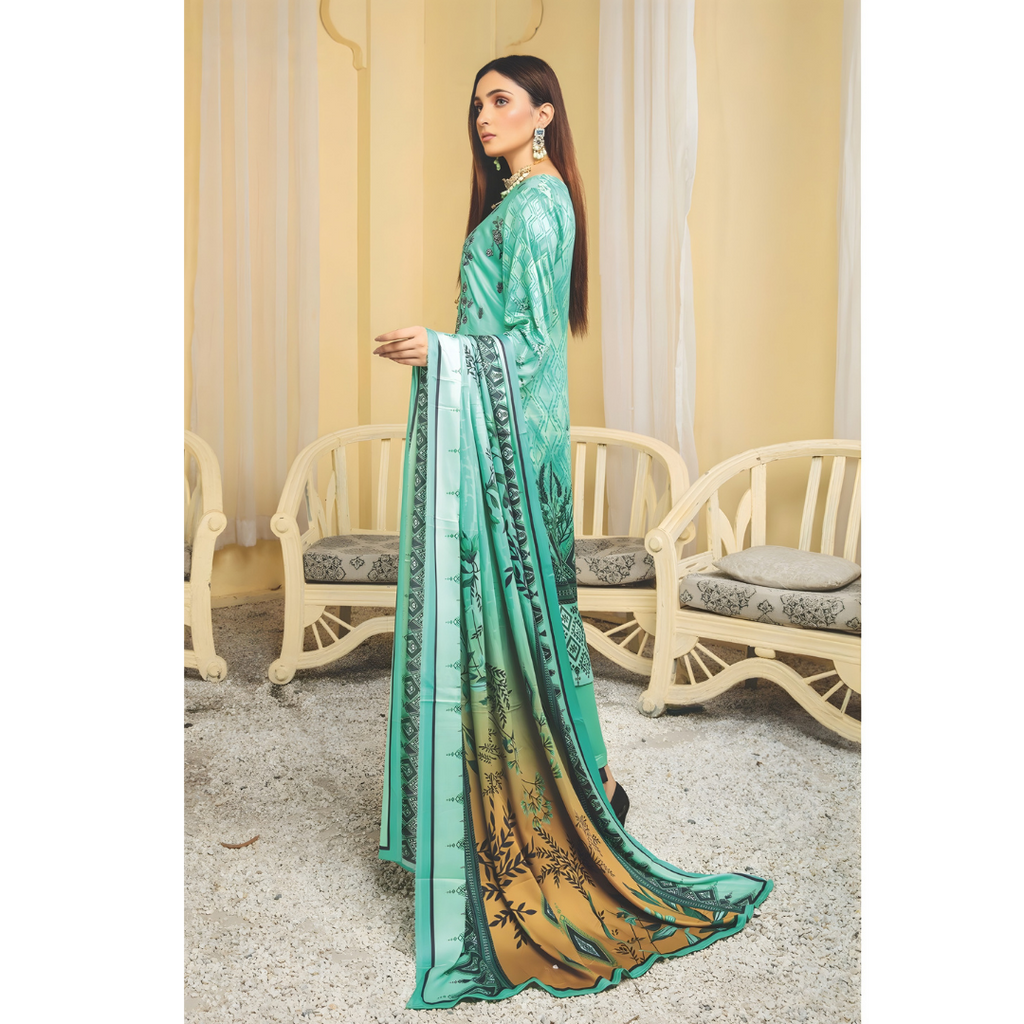 Dziris Aqua Bloom Digital Cotray Embroidered Unstitched 3-Piece Suit