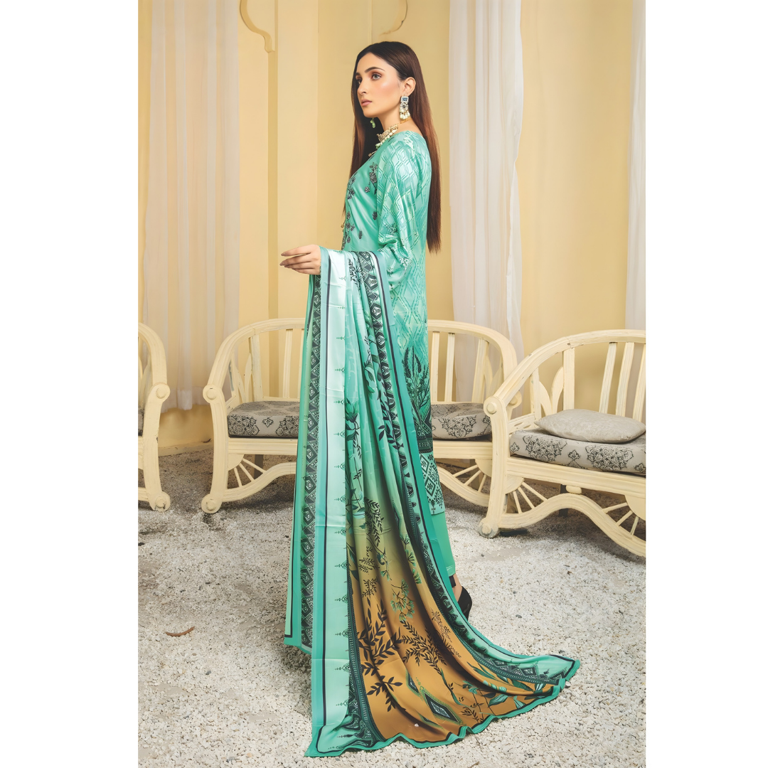 Dziris Aqua Bloom Digital Cotray Embroidered Unstitched 3-Piece Suit