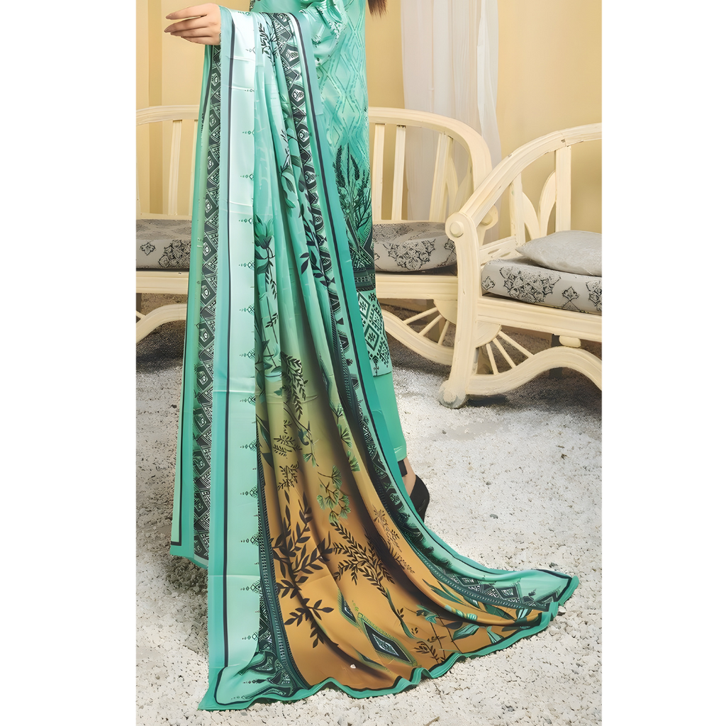 Dziris Aqua Bloom Digital Cotray Embroidered Unstitched 3-Piece Suit