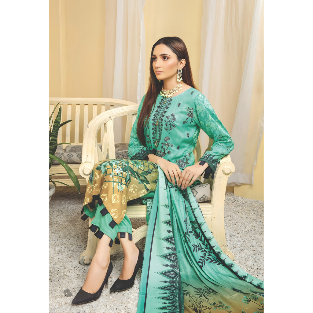 Dziris Aqua Bloom Digital Cotray Embroidered Unstitched 3-Piece Suit