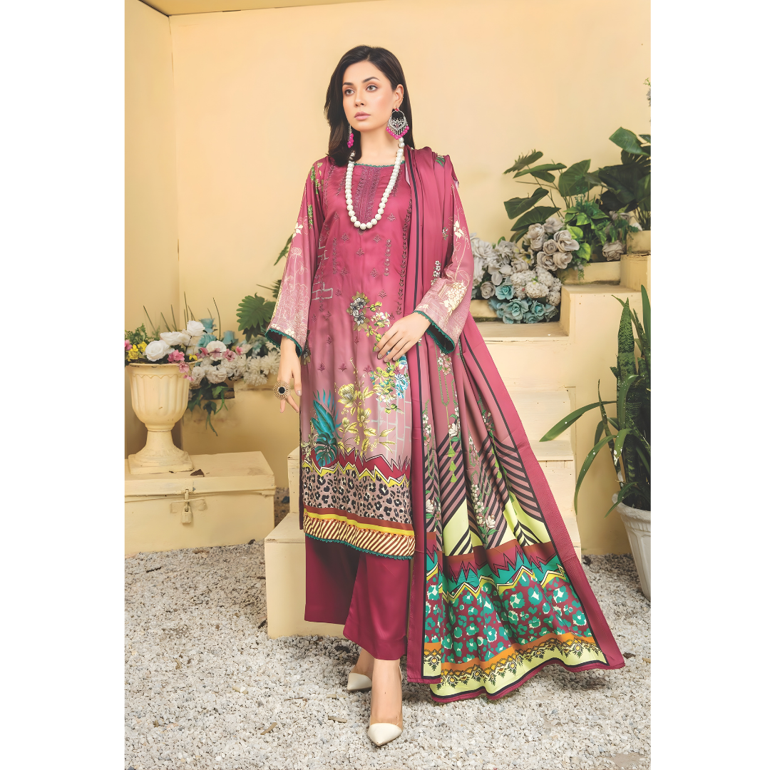 Dziris Plum Charm Digital Cotray Embroidered Unstitched 3-Piece Suit