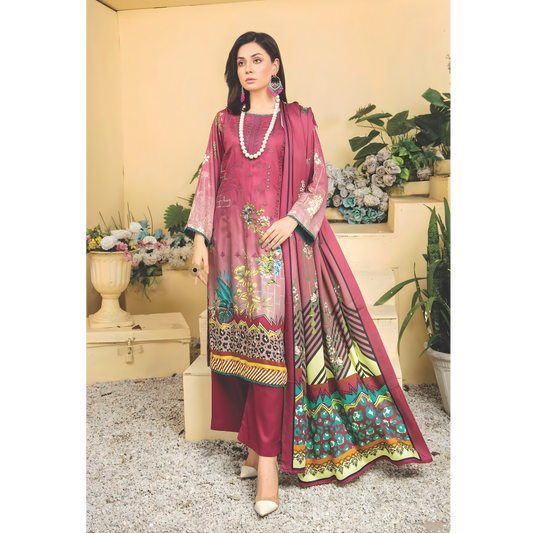 Dziris Plum Charm Digital Cotray Embroidered Unstitched 3-Piece Suit