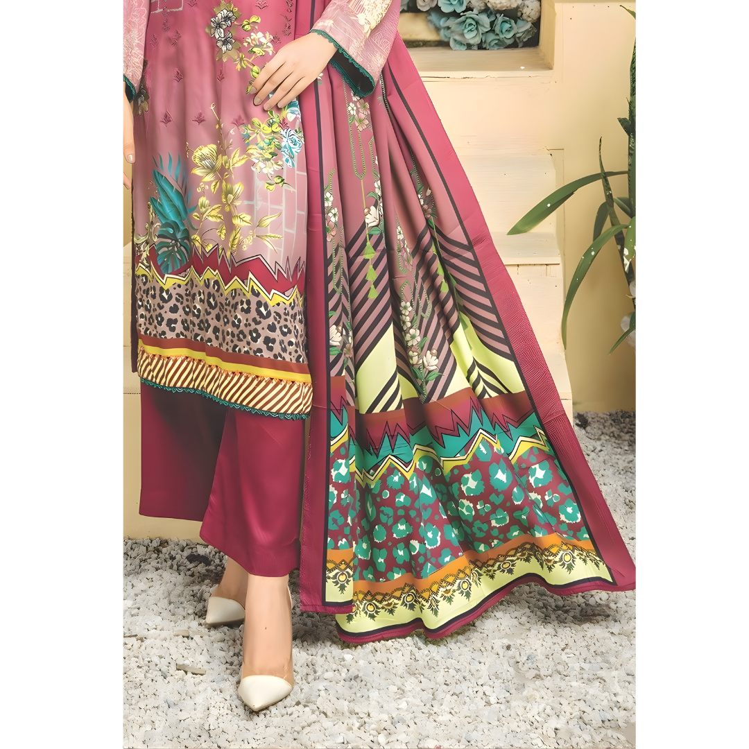 Dziris Plum Charm Digital Cotray Embroidered Unstitched 3-Piece Suit