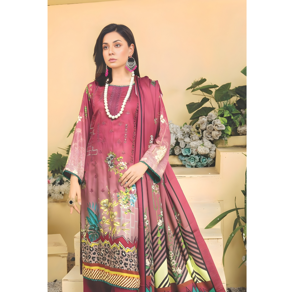 Dziris Plum Charm Digital Cotray Embroidered Unstitched 3-Piece Suit