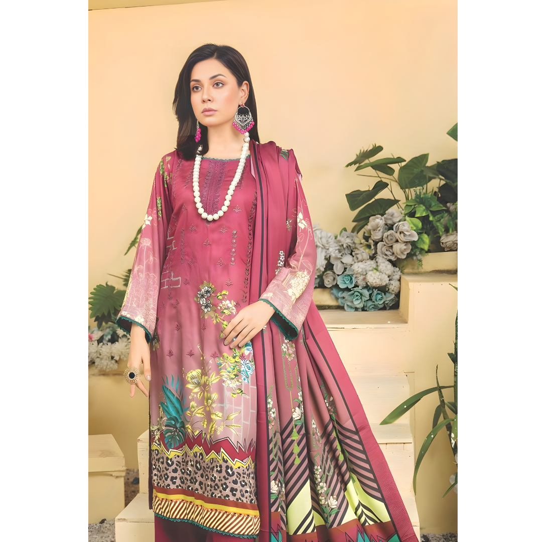 Dziris Plum Charm Digital Cotray Embroidered Unstitched 3-Piece Suit