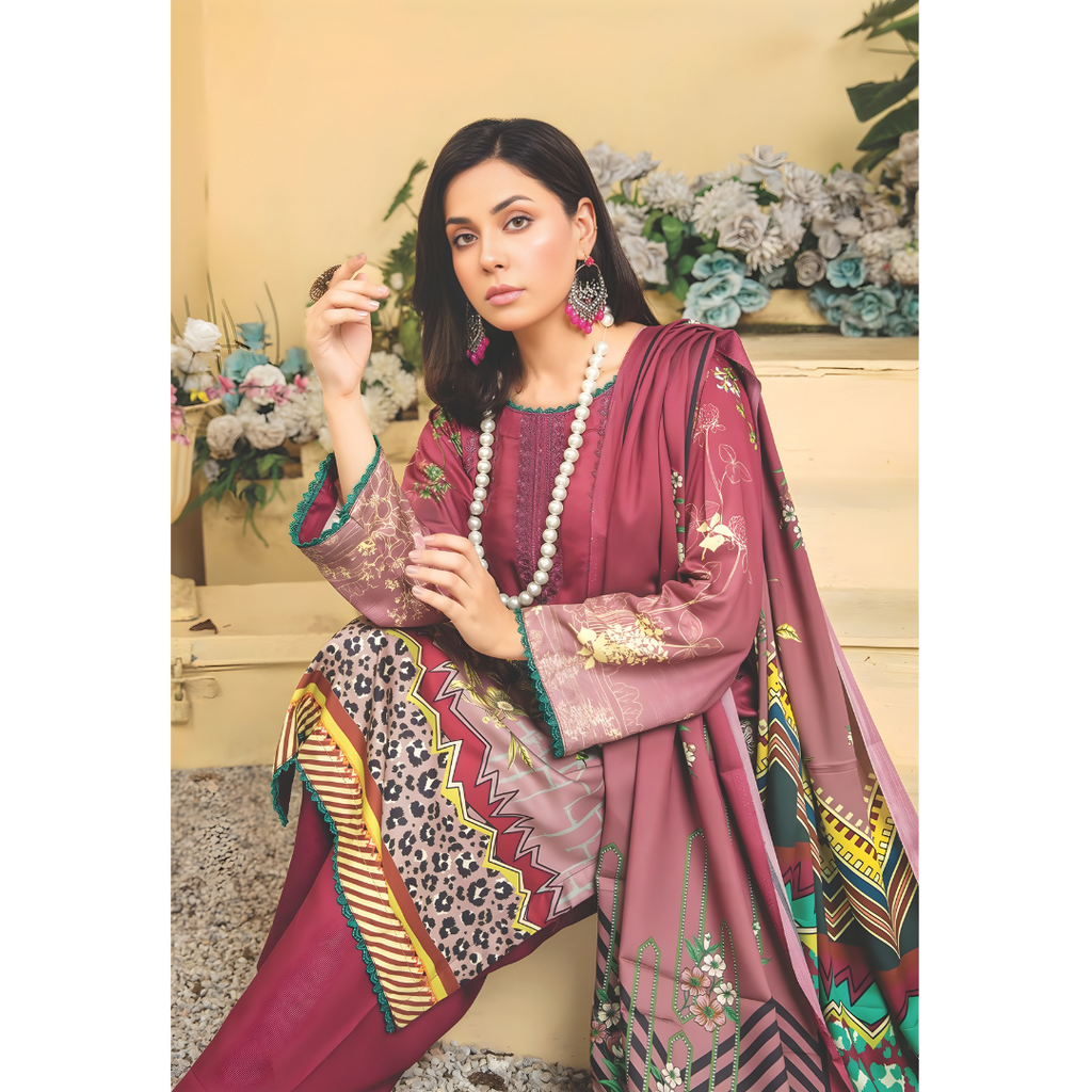 Dziris Plum Charm Digital Cotray Embroidered Unstitched 3-Piece Suit