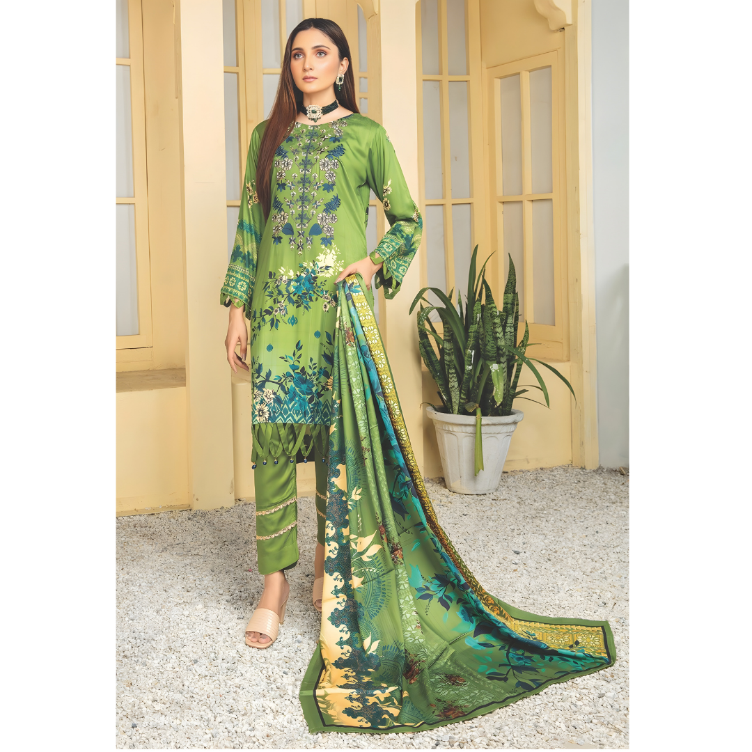 Dziris Meadow Green Digital Cotray Embroidered Unstitched 3-Piece Suit
