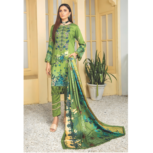 Dziris Meadow Green Digital Cotray Embroidered Unstitched 3-Piece Suit