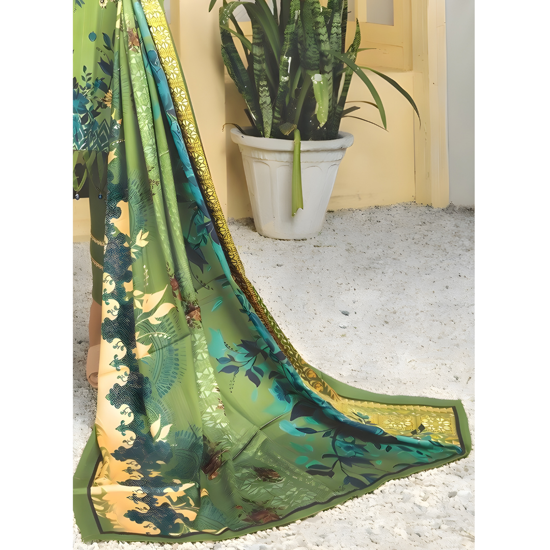 Dziris Meadow Green Digital Cotray Embroidered Unstitched 3-Piece Suit
