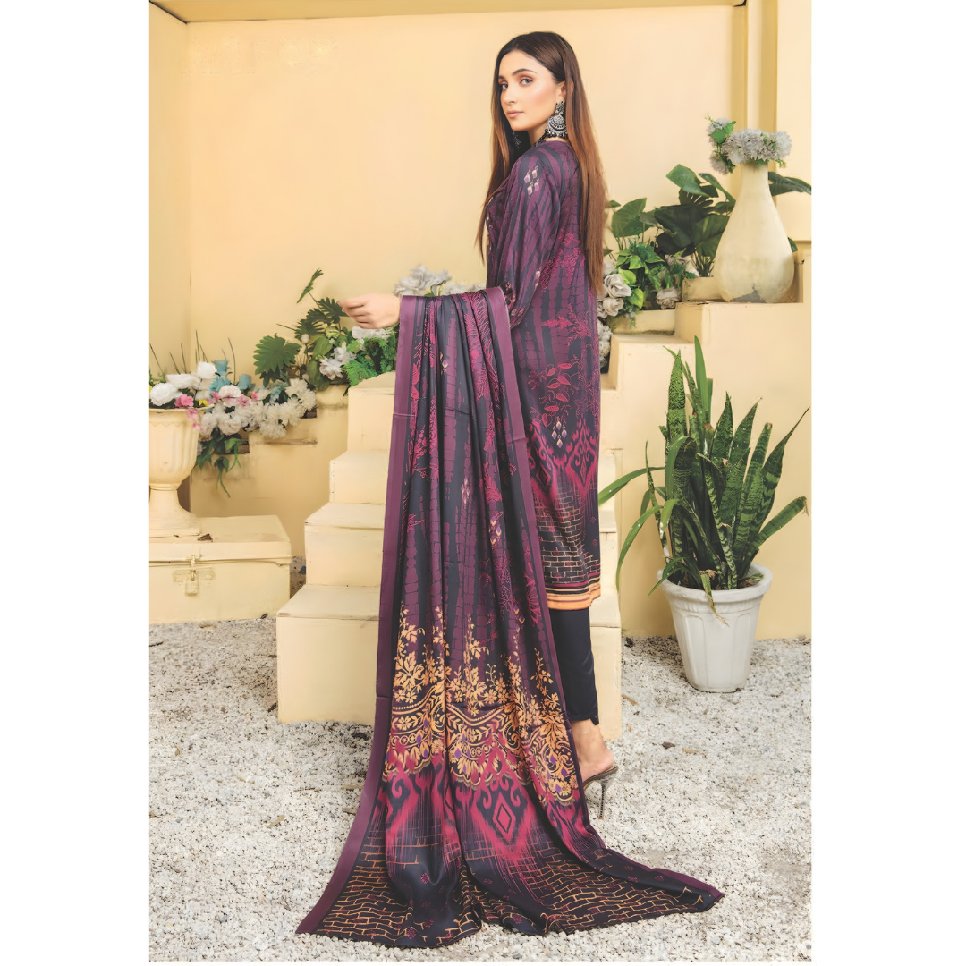 Dziris Plum Gold Digital Cotray Embroidered Unstitched 3-Piece Suit