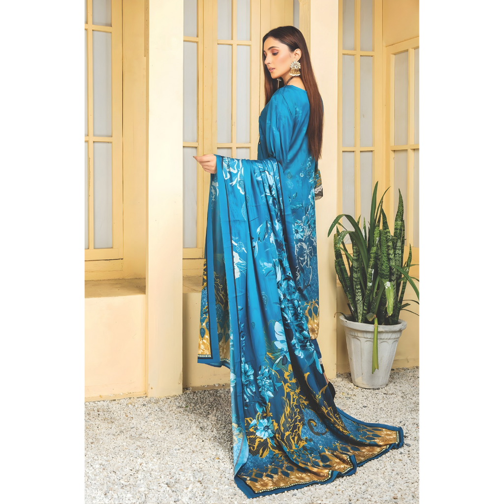 Dziris Teal Majesty Digital Cotray Embroidered Unstitched 3-Piece Suit