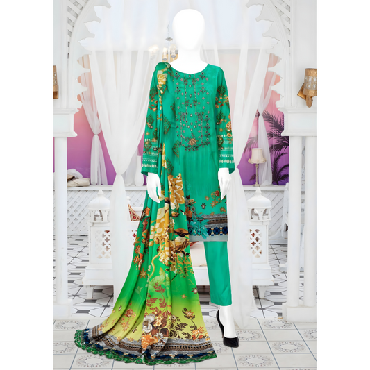 Dziris Emerald Grace Digital Kotrai Embroidered Unstitched 3-Piece Suit