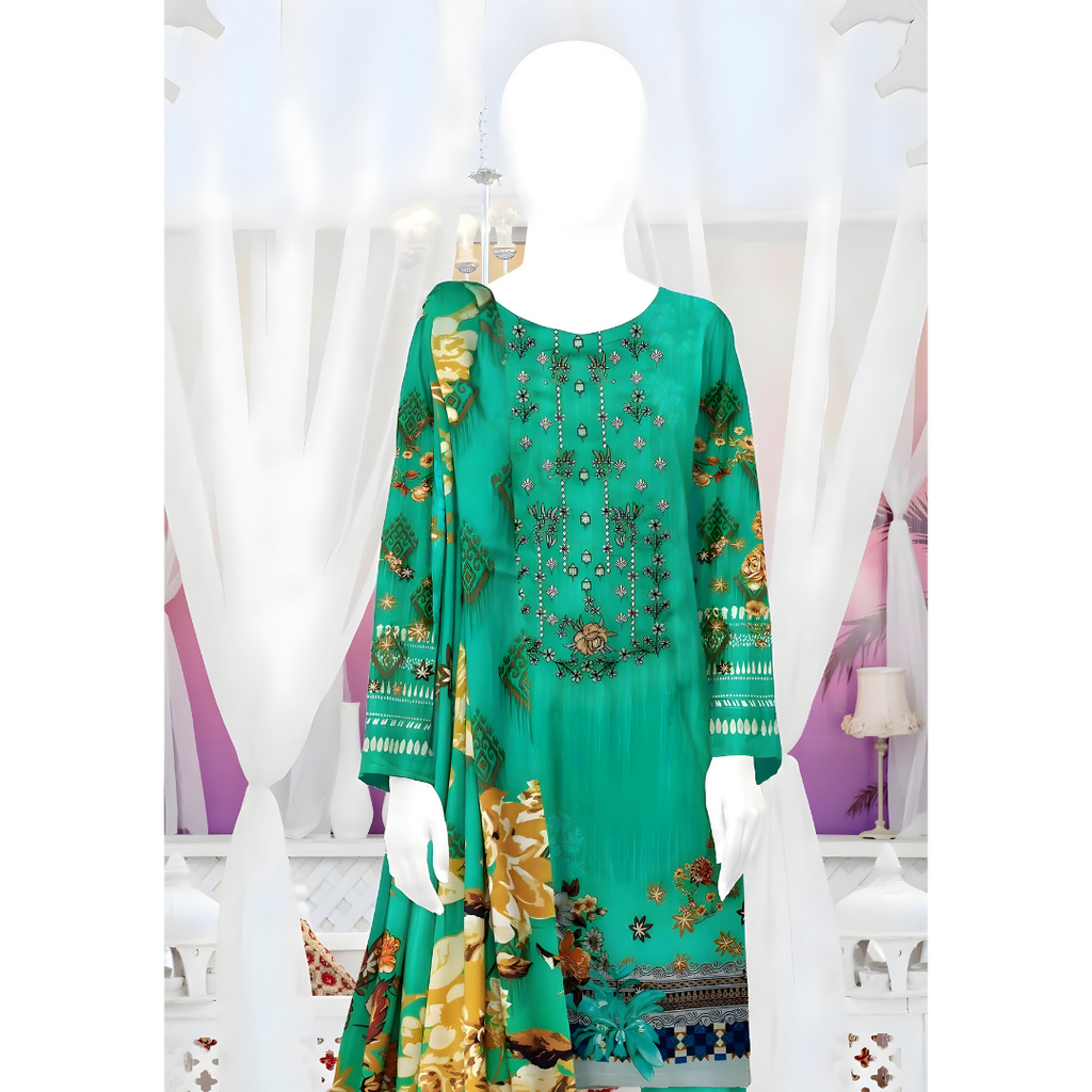 Dziris Emerald Grace Digital Kotrai Embroidered Unstitched 3-Piece Suit