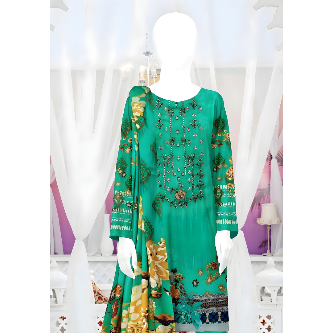 Dziris Emerald Grace Digital Kotrai Embroidered Unstitched 3-Piece Suit