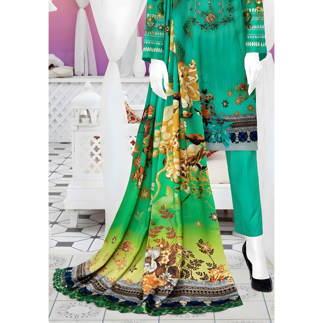 Dziris Emerald Grace Digital Kotrai Embroidered Unstitched 3-Piece Suit