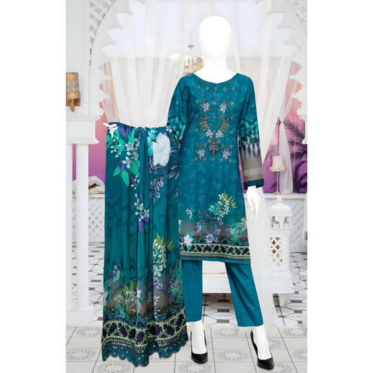 Dziris Ocean Bloom Digital Kotrai Embroidered Unstitched 3-Piece Suit