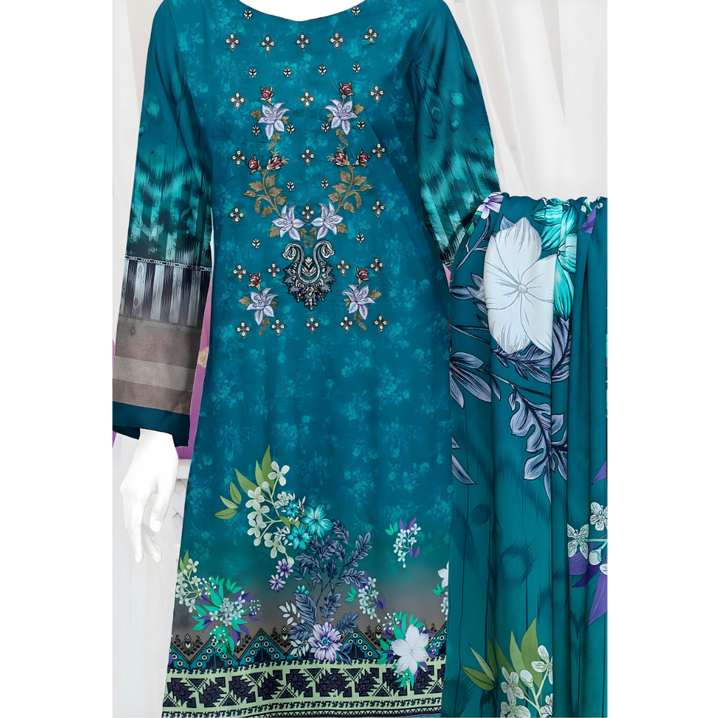 Dziris Ocean Bloom Digital Kotrai Embroidered Unstitched 3-Piece Suit