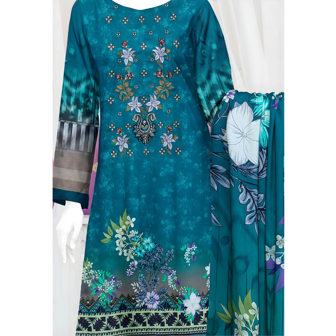 Dziris Ocean Bloom Digital Kotrai Embroidered Unstitched 3-Piece Suit