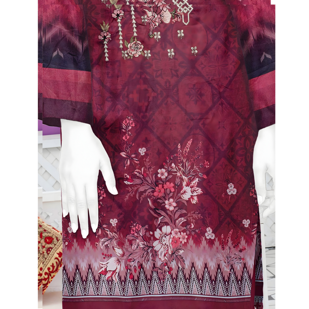 Dziris Ruby Charm Digital Kotrai Embroidered Unstitched 3-Piece Suit
