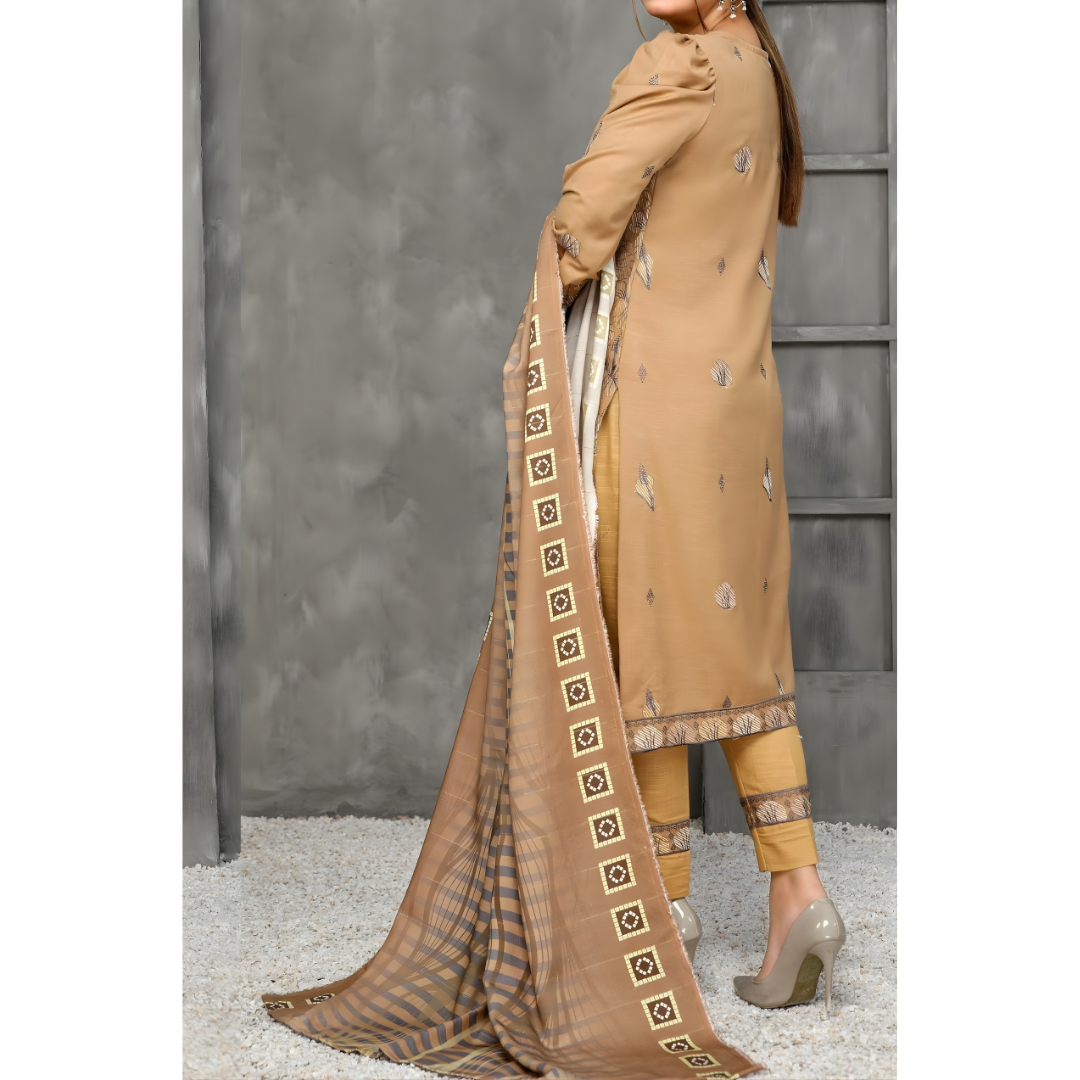 Dziris Mocha Bloom Digital Khaddar 3-Piece Suit