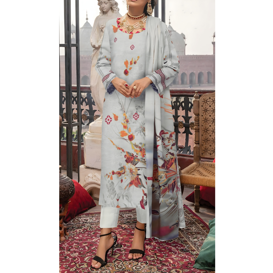Dziris Frost Petal Digital Khaddar 3-Piece Suit