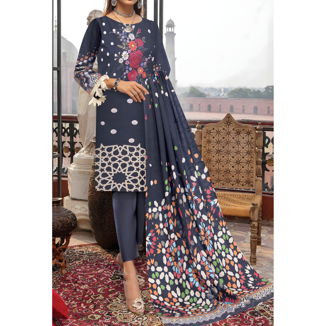 Dziris Midnight Bloom Digital Khaddar 3-Piece Suit