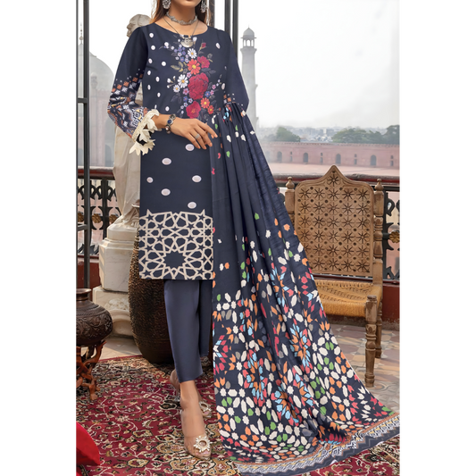 Dziris Midnight Bloom Digital Khaddar 3-Piece Suit