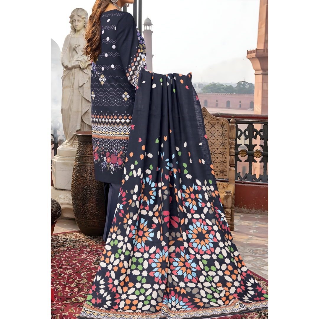Dziris Midnight Bloom Digital Khaddar 3-Piece Suit